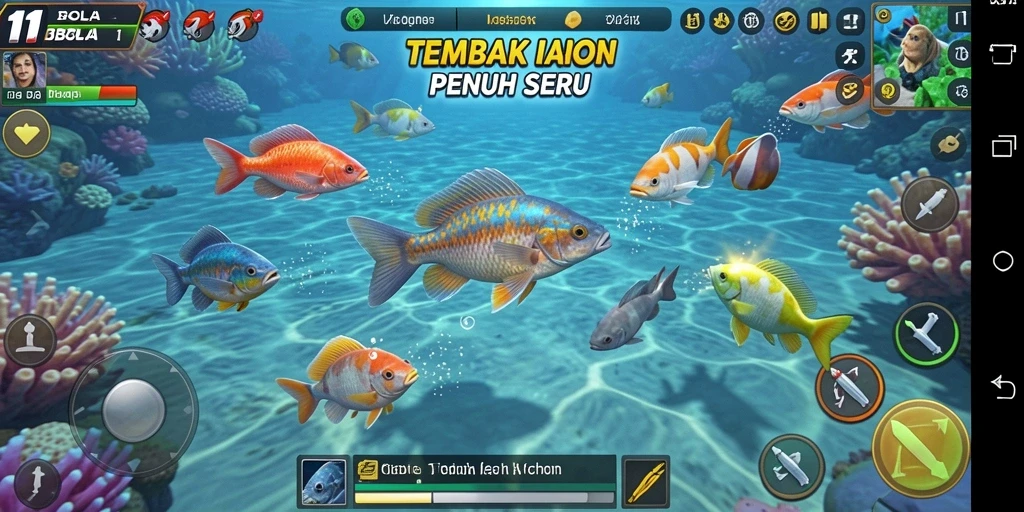 Tampilan gameplay seru dalam 11BOLA dengan berbagai jenis ikan.