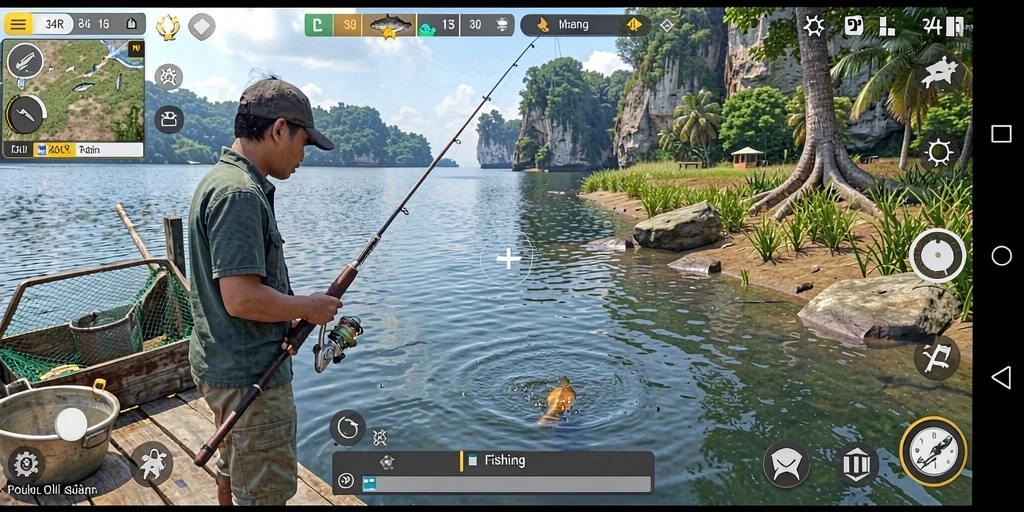 Screenshot utama 34R menampilkan aksinya saat memancing.