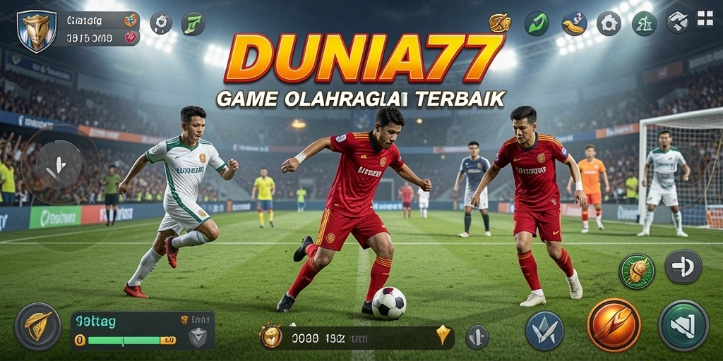 Tangkapan layar utama yang menampilkan aksi seru dalam game olahraga DUNIA77.