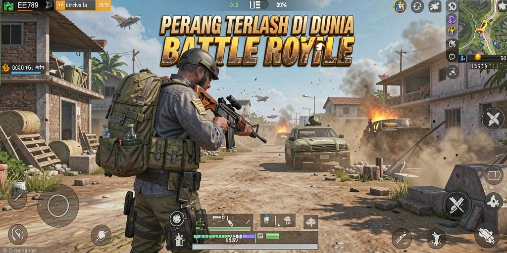 Screenshot utama EE789 menampilkan aksi intens dalam pertempuran Battle Royale.