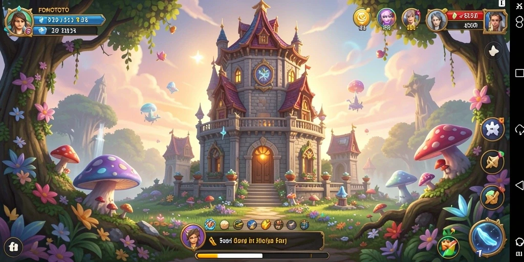 Screenshot gameplay FOMOTOTO menampilkan menara yang sedang bertahan dari serangan musuh.