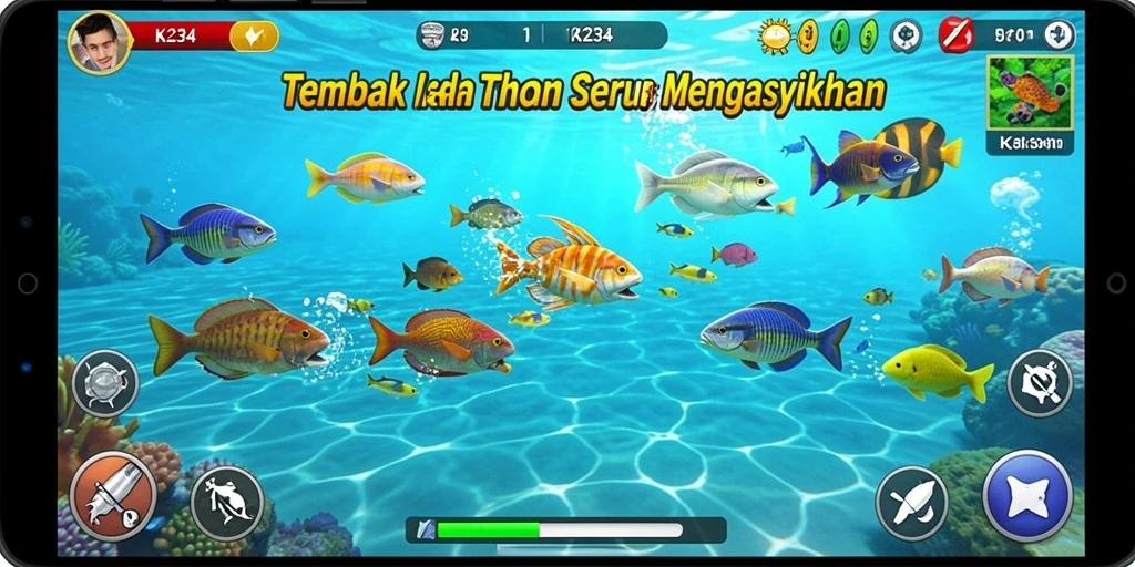 Tampilan permainan Tembak Ikan yang seru dan berwarna-warni.