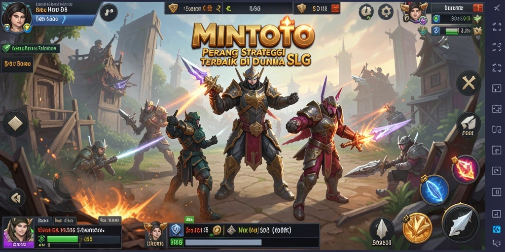 Tampilan gameplay MINTOTO yang epik dengan strategi SLG yang mendebarkan.