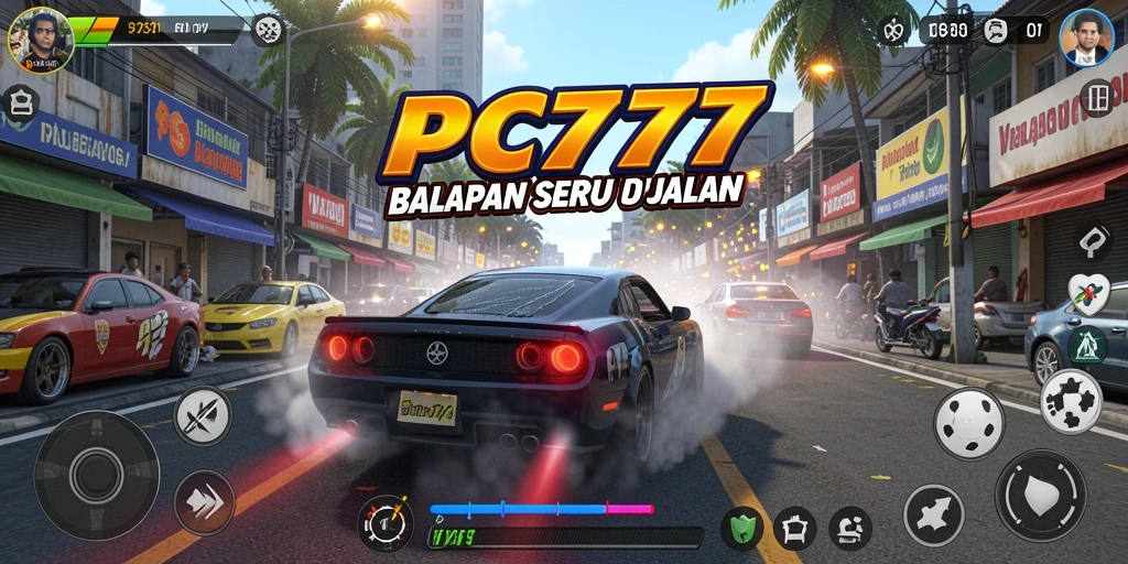 Tampilan gameplay seru dari balapan PC777 yang mendebarkan.