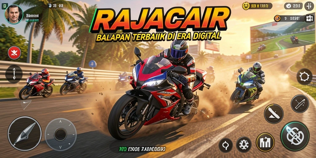 Tampilan gameplay balapan motor yang mendebarkan di RAJACAIR.