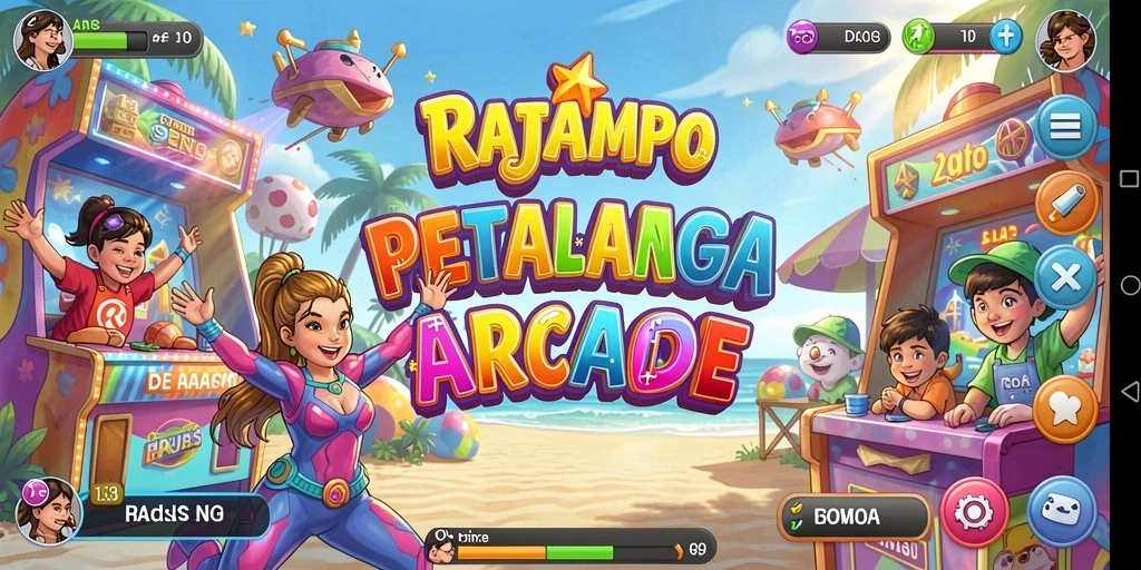 Tangkapan layar utama RAJAMPO menampilkan momen seru gameplay arcade.