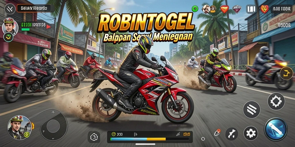 Tampilan menarik dari gameplay balapan motor ROBINTOGEL.