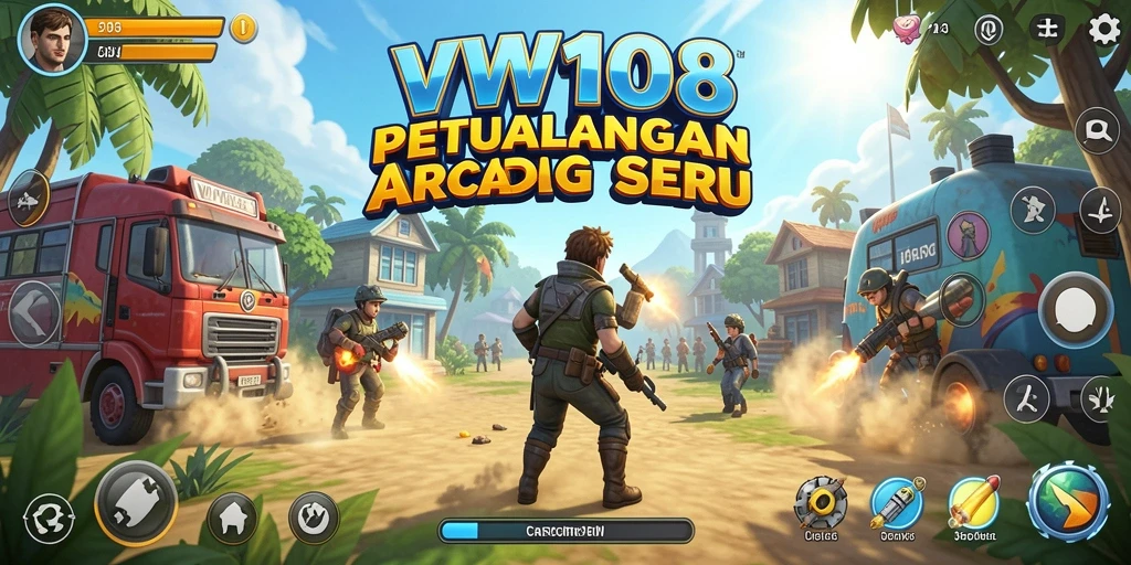 Screenshot utama VW108 menampilkan aksi seru gameplay Arcade.