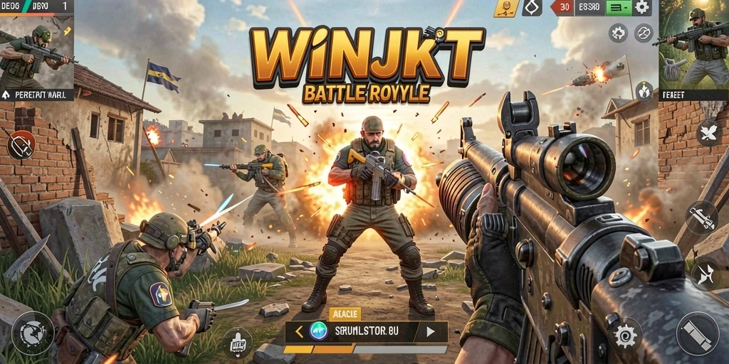 Cuplikan gameplay epik dari WINJKT yang menampilkan pertempuran Battle Royale.